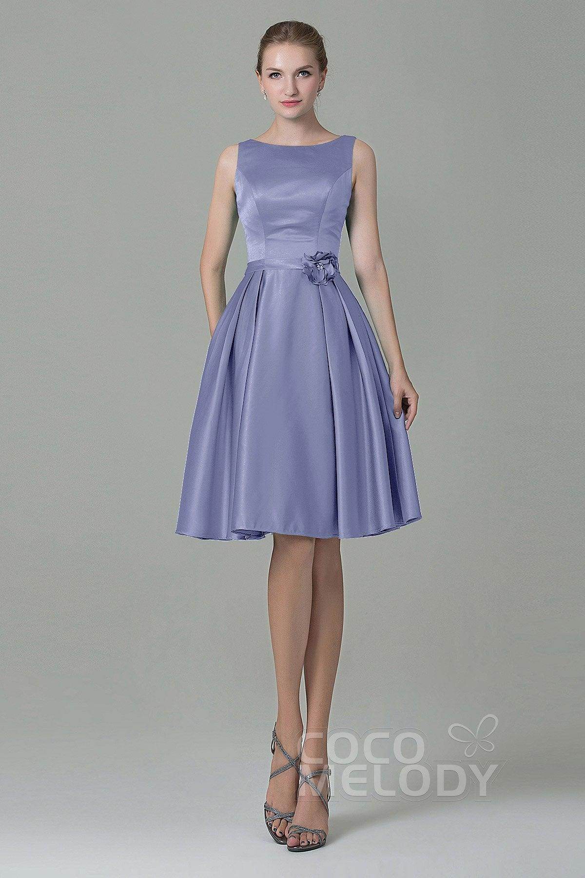 A-Line Knee Length Satin Bridesmaid Dress COZK1500B - COCOMELODY